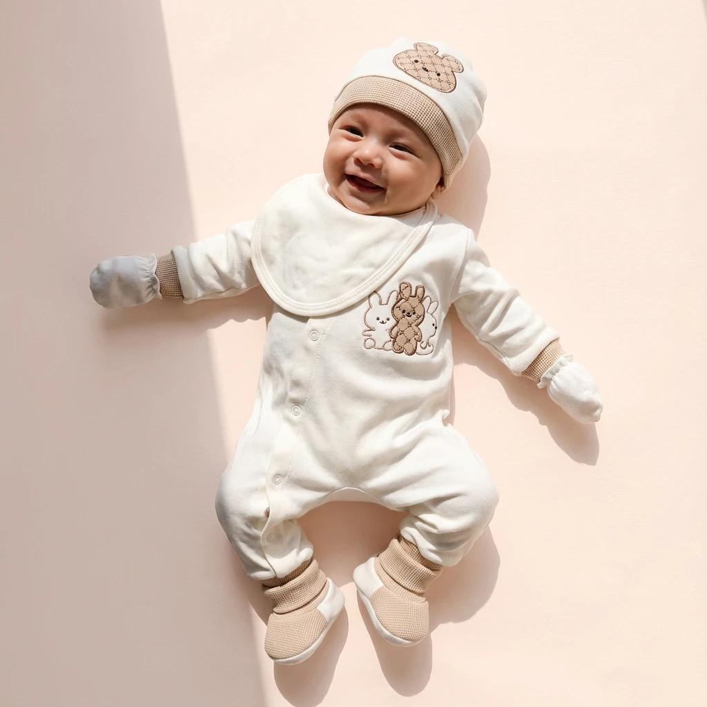 تن خور ست بیمارستانی طرح خرگوش رنگ سفید کرم برند پارنا