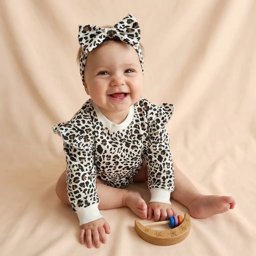 تنخور ست بلوز و هدبند دخترانه طرح پلنگی رنگ سفید