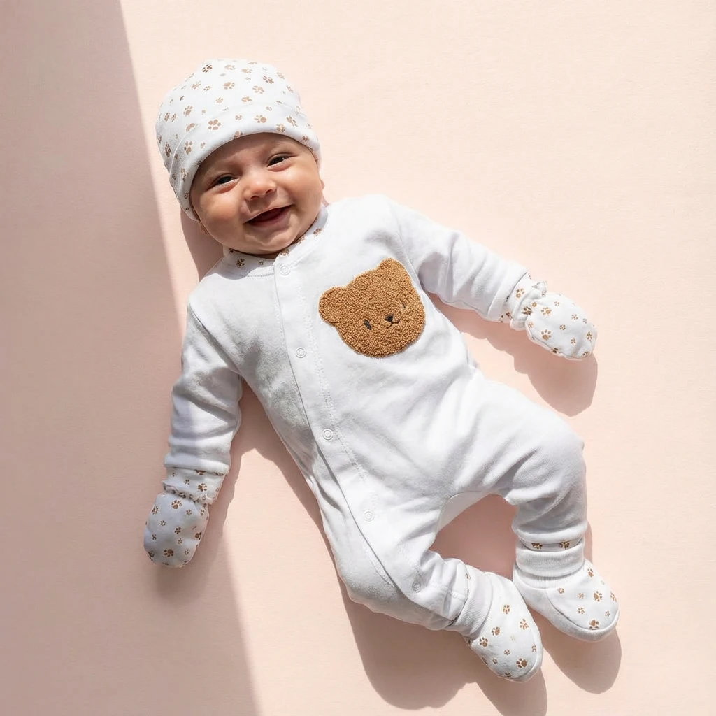 تنخور ست بیمارستانی طرح خرس مدل پنجه خرسی رنگ سفید برند ببک