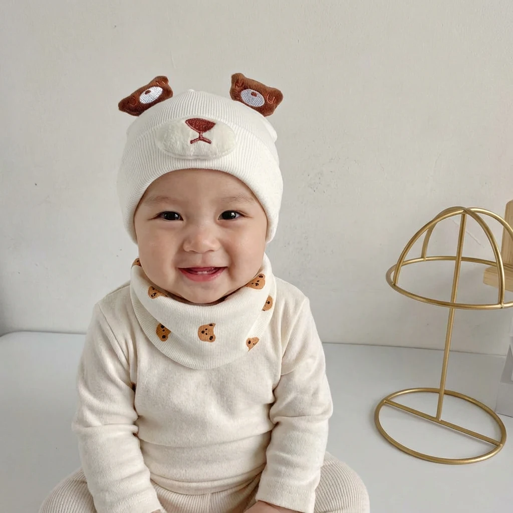 تن خور کلاه و شال گردن حلقه ای نوزادی طرح تدی