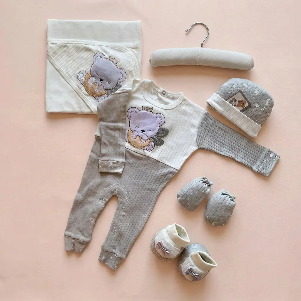 ست بیمارستانی طرح خرس بامزه رنگ سفید طوسی برند ببک