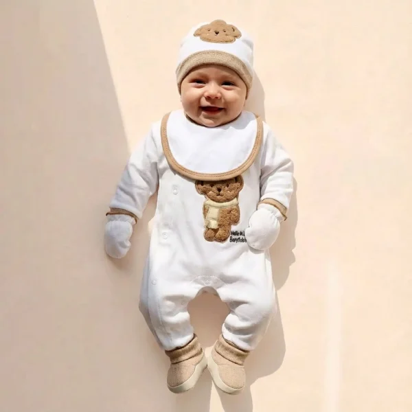 تن خور ست بیمارستانی طرح خرس کوچولو رنگ سفید کرم برند پارنا