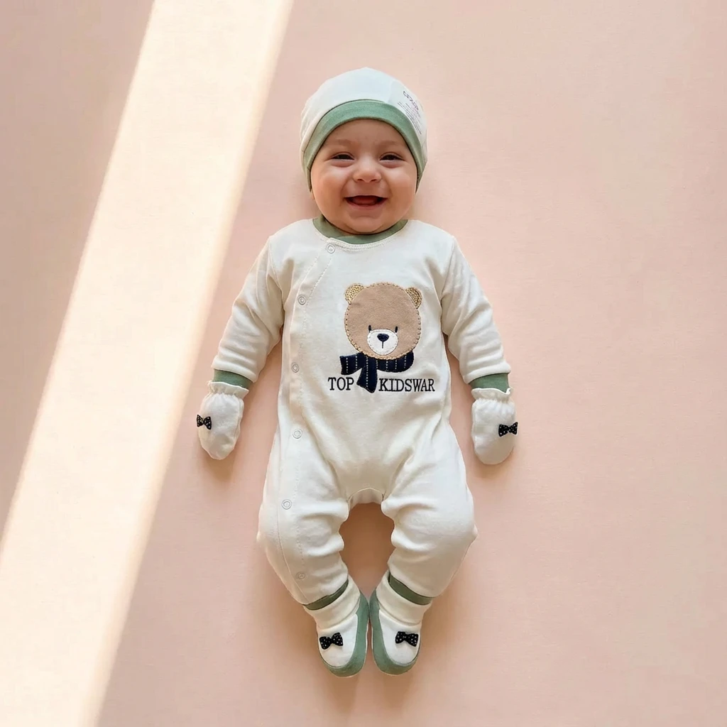 تن خور ست بیمارستانی طرح خرس رنگ سفید سبز برند گودمارک