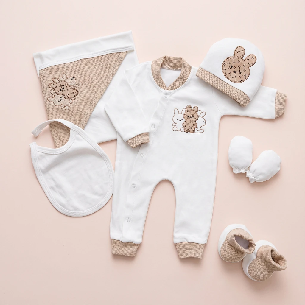 ست بیمارستانی طرح خرگوش رنگ سفید کرم برند پارنا