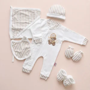 ست بیمارستانی طرح خرسی مدل راه راه رنگ سفید برند ببک