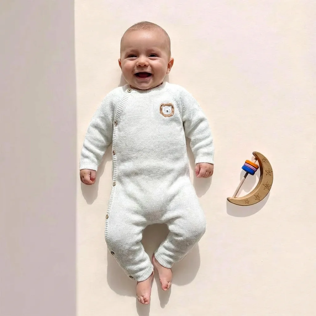 تن خور سرهمی نوزادی بافت وارداتی طرح شیر رنگ سفید برند Inextenso