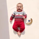 سرهمی نوزادی بافت وارداتی طرح کریسمس رنگ قرمز برند FRED & FLO