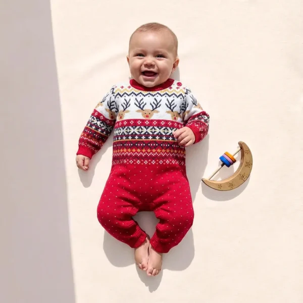 سرهمی نوزادی بافت وارداتی طرح کریسمس رنگ قرمز برند FRED & FLO