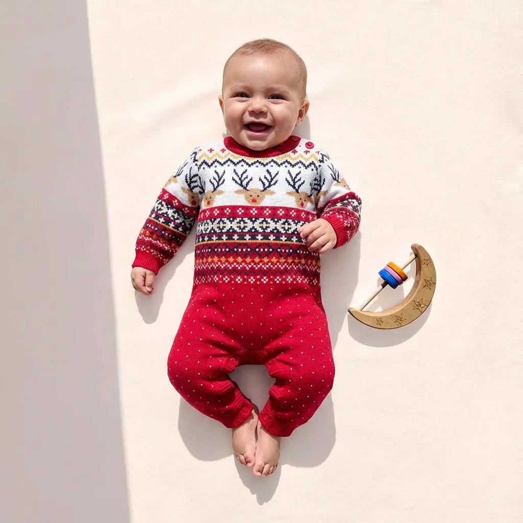 سرهمی نوزادی بافت وارداتی طرح کریسمس رنگ قرمز برند FRED & FLO