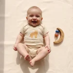 تن خور بادی آستین کوتاه وارداتی طرح ببر رنگ کرم برند Sinsay