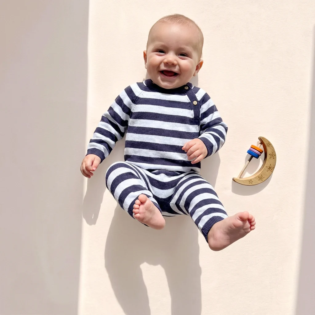 تن خور سرهمی نوزادی بافت وارداتی راه راه رنگ سفید سرمه ای برند Next Baby