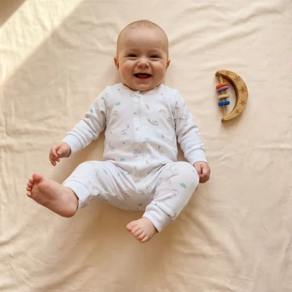 تن خور سرهمی نوزادی وارداتی طرح فیل و رنگین کمان رنگ سفید برند H&M