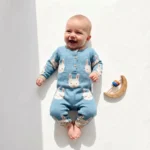 تن خور سرهمی نوزادی بافت وارداتی طرح خرگوش رنگ آبی برند Jack & Mily