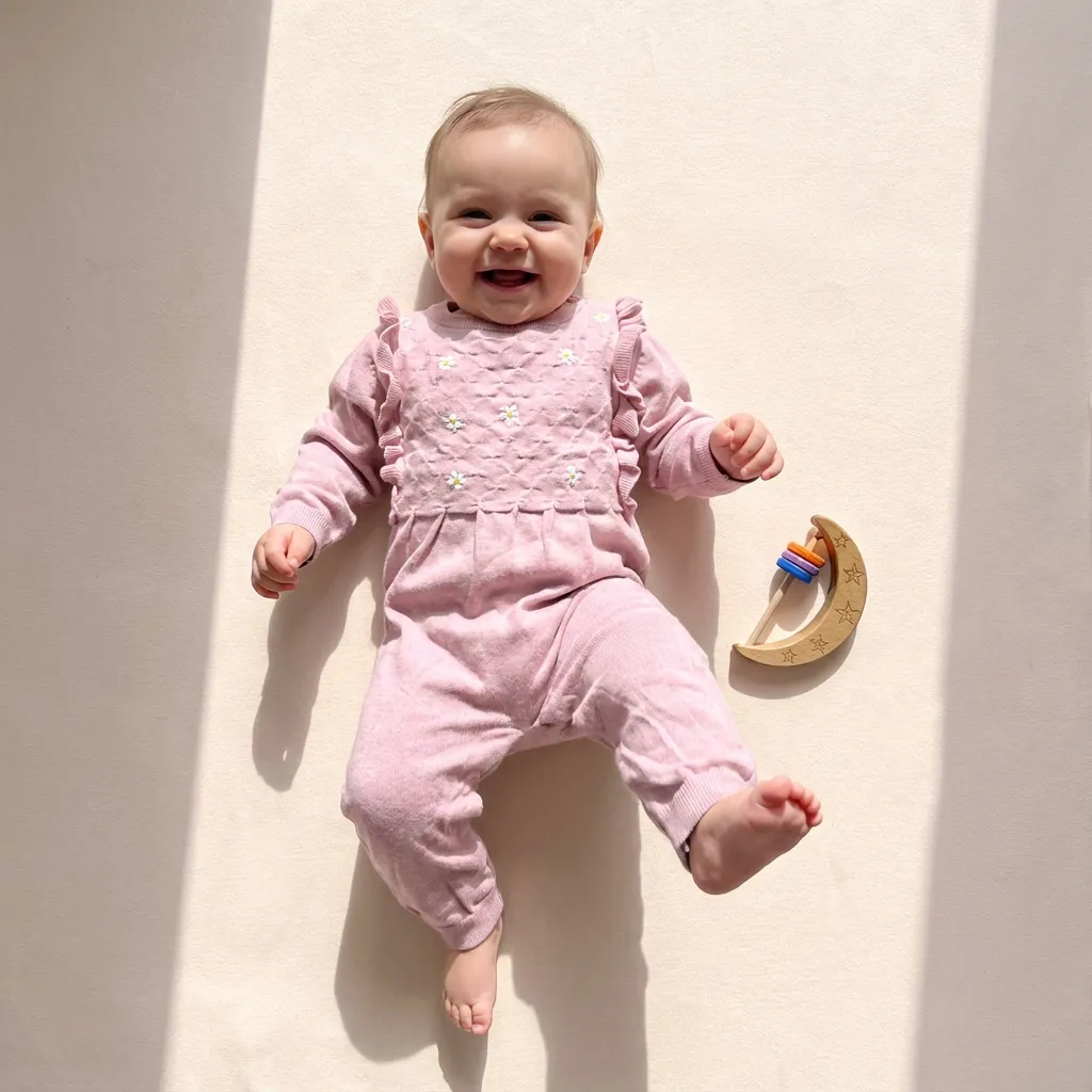 تن خور سرهمی نوزادی بافت وارداتی چین دار طرح گل رنگ صورتی برند Carters