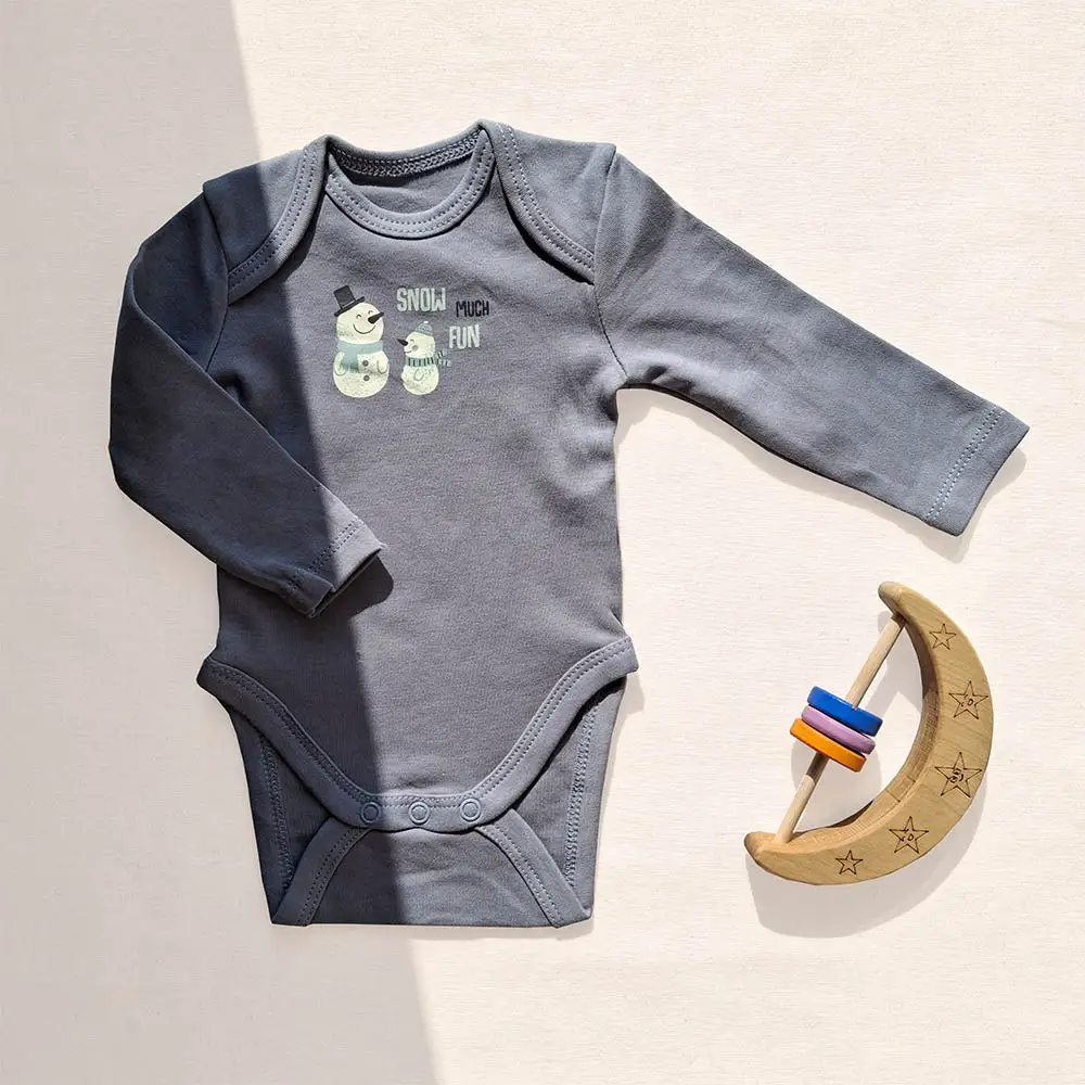 بادی آستین بلند وارداتی طرح آدم برفی رنگ آبی برند C&A