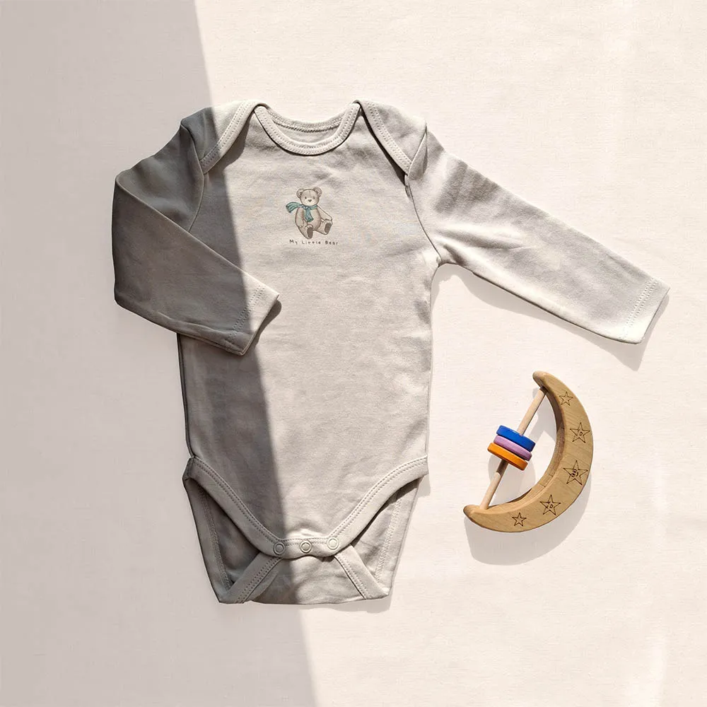 بادی آستین بلند وارداتی طرح تدی رنگ کرم برند C&A