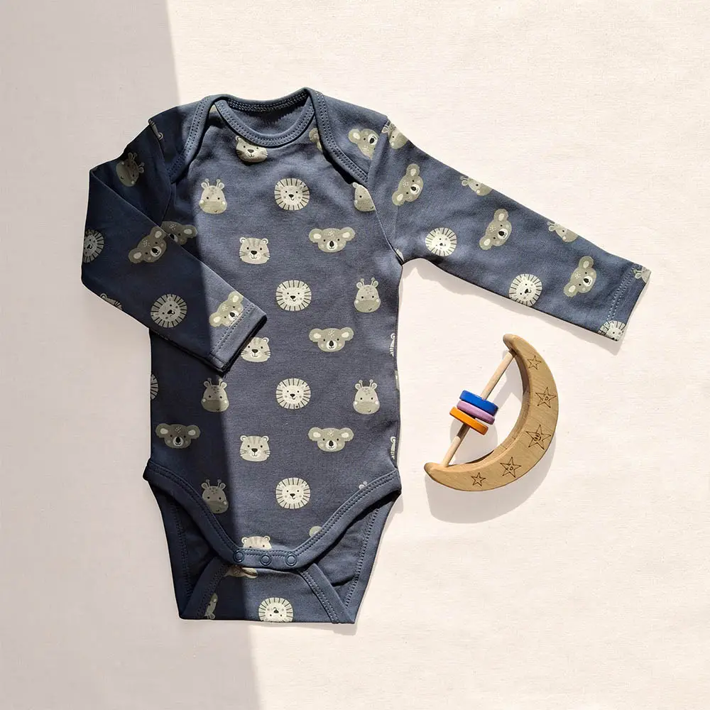 بادی آستین بلند وارداتی طرح شیر و کوالا رنگ آبی تیره برند C&A