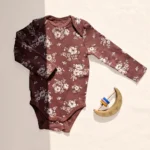 بادی آستین بلند وارداتی طرح گلدار رنگ عنابی برند C&A