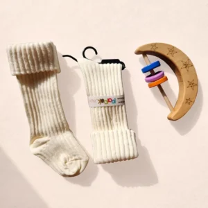 جوراب بلند زمستونی کبریتی ساده رنگ کرم کد 10426