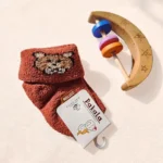 جوراب ساق بلند پشمی طرح خرس رنگ آجری