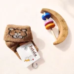 جوراب ساق بلند پشمی طرح خرس رنگ شتری