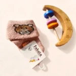 جوراب ساق بلند پشمی طرح خرس رنگ صورتی