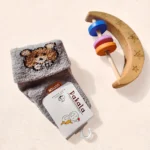 جوراب ساق بلند پشمی طرح خرس رنگ طوسی