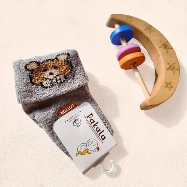 جوراب ساق بلند پشمی طرح خرس رنگ طوسی