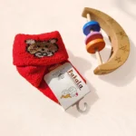 جوراب ساق بلند پشمی طرح خرس رنگ قرمز