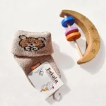 جوراب ساق بلند پشمی طرح خرس رنگ کرم روشن