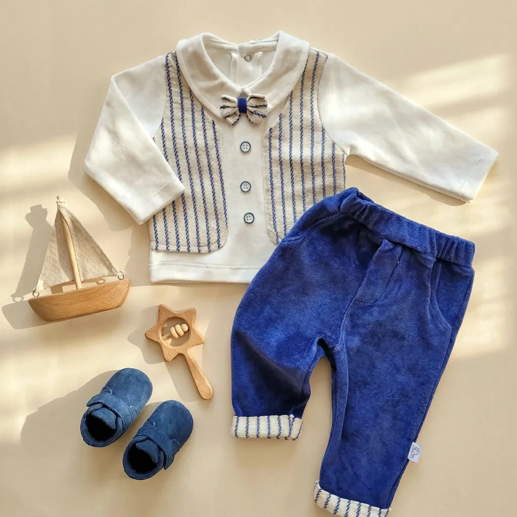 ست بلوز و شلوار پسرانه مخمل وارداتی ترک مدل جلیقه