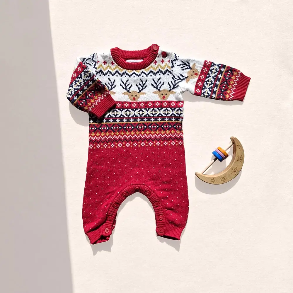 سرهمی نوزادی بافت وارداتی طرح کریسمس رنگ قرمز برند FRED & FLO