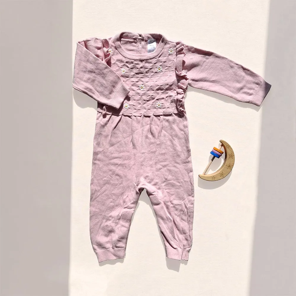 سرهمی نوزادی بافت وارداتی چین دار طرح گل رنگ صورتی برند carters