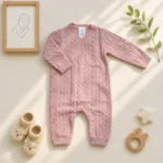 سرهمی نوزادی بافت وارداتی یقه هفت ساده رنگ صورتی برند Baby Baby