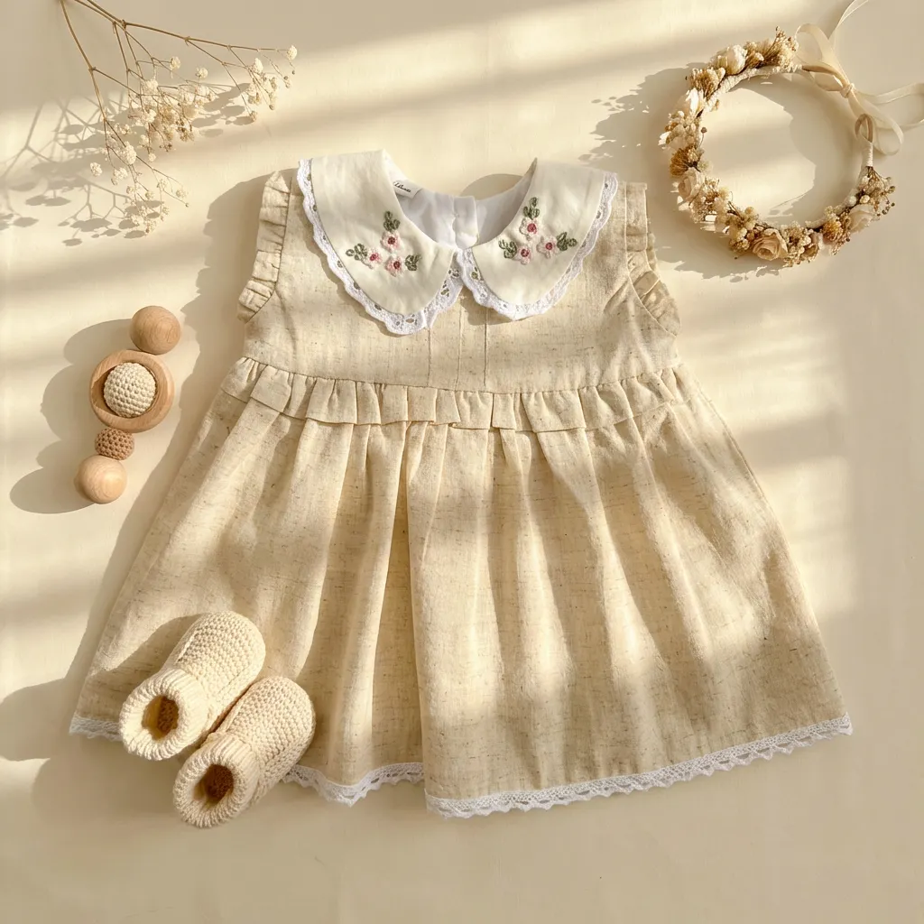 پیراهن مجلسی دخترانه یقه ب ب رنگ کرم