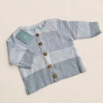 ژاکت بافت آبی سفید نوزادی