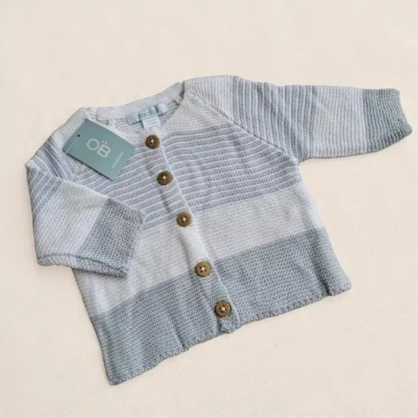 ژاکت بافت آبی سفید نوزادی