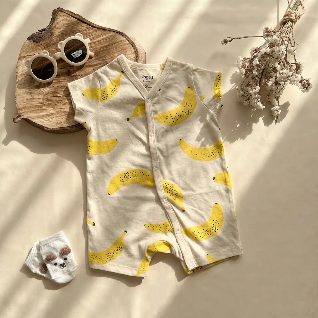 رامپر وارداتی طرح موزی رنگ کرم برند sinsay