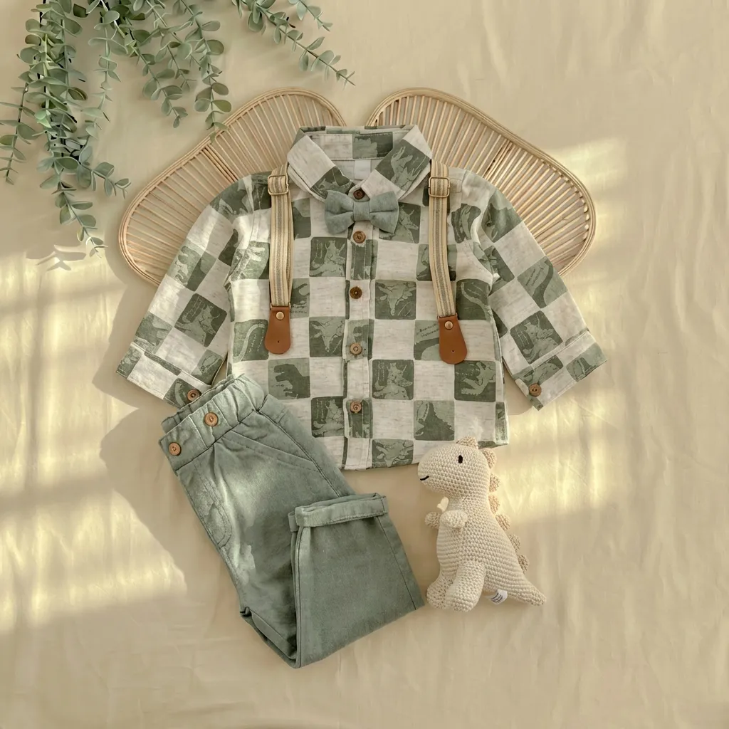 ست پسرانه 4 تیکه وارداتی ترک بلوز شلوار به همراه پاپیون و ساس