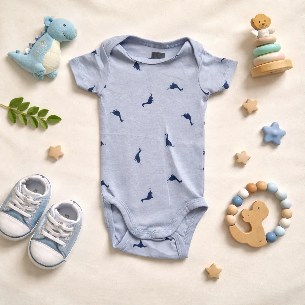 بادی آستین کوتاه وارداتی طرح دایناسور رنگ آبی برند H&M