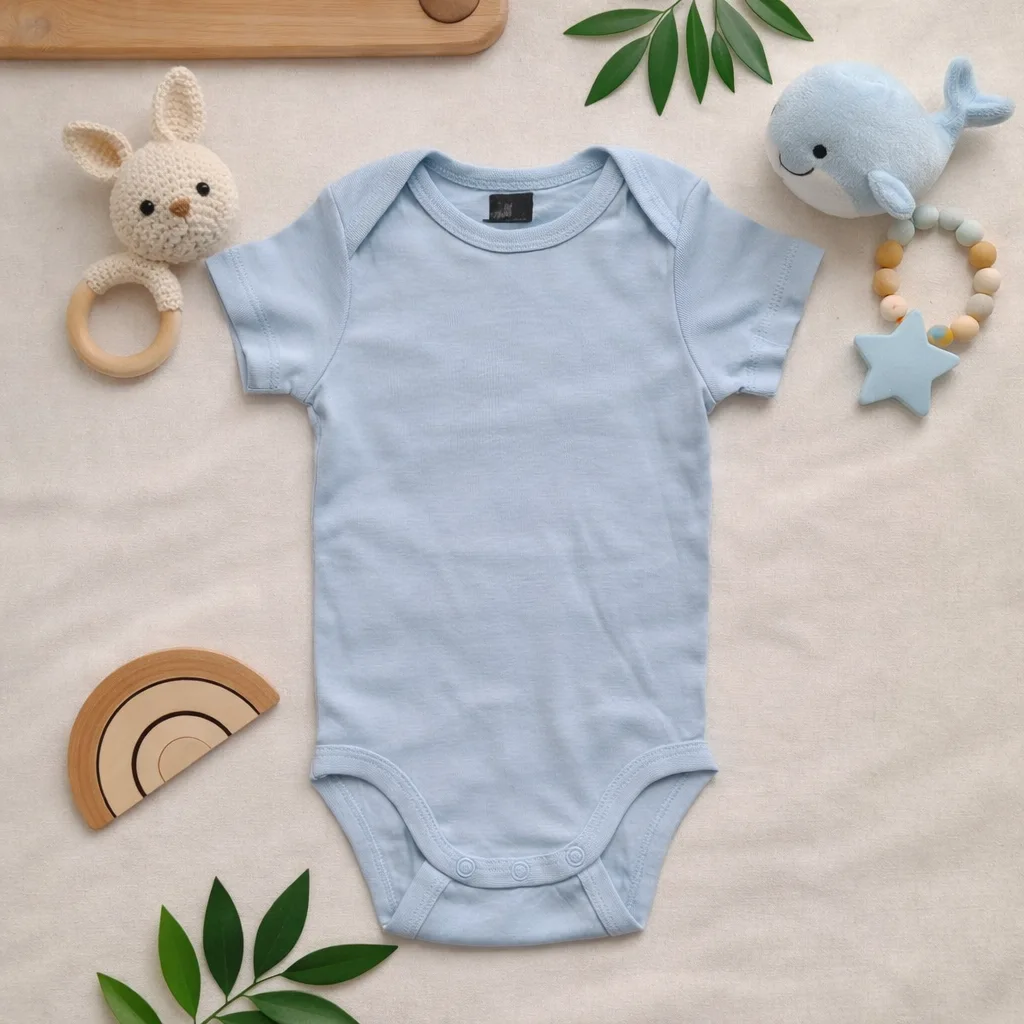 بادی آستین کوتاه وارداتی ساده رنگ آبی برند H&M