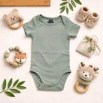 بادی آستین کوتاه وارداتی ساده رنگ سبز برند H&M