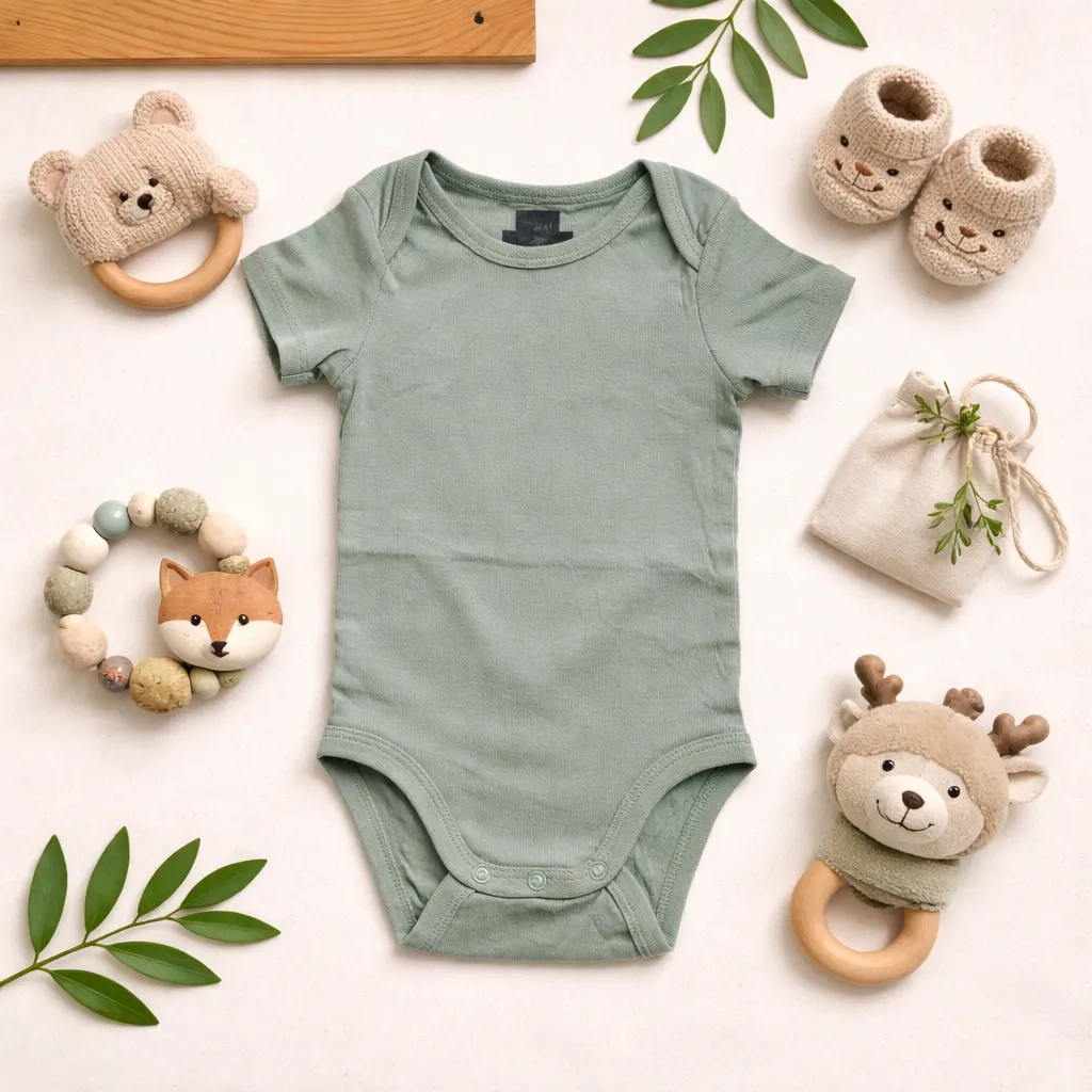 بادی آستین کوتاه وارداتی ساده رنگ سبز برند H&M