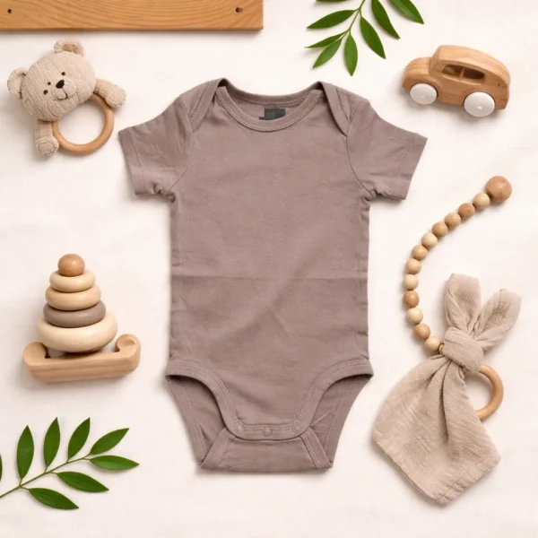 بادی آستین کوتاه وارداتی ساده رنگ شکلاتی برند H&M