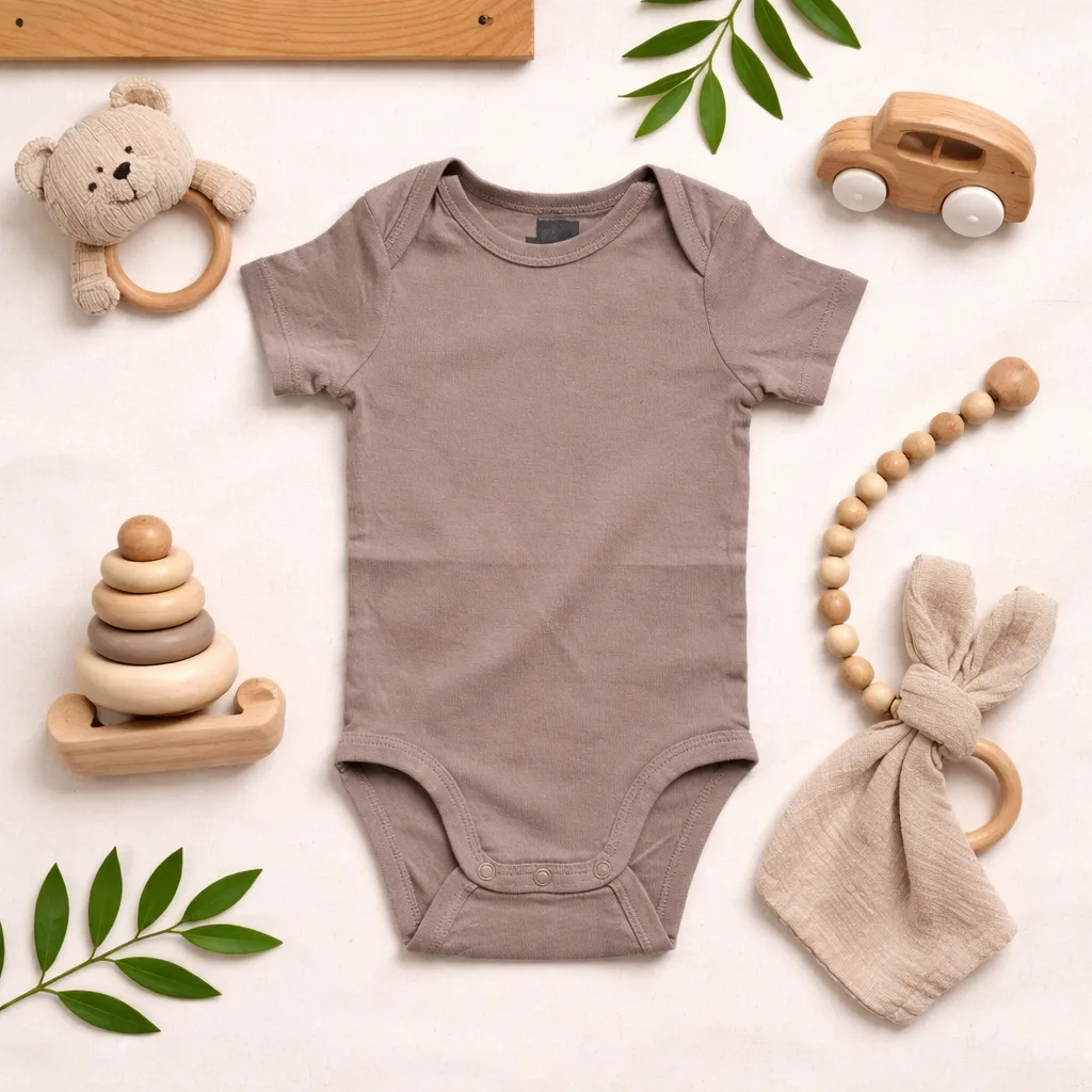 بادی آستین کوتاه وارداتی ساده رنگ شکلاتی برند H&M