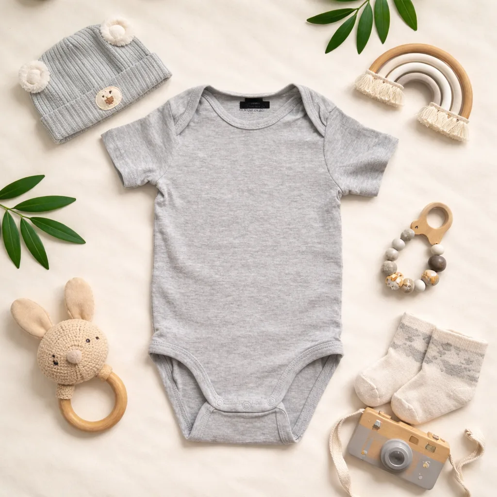 بادی آستین کوتاه وارداتی ساده رنگ طوسی برند H&M