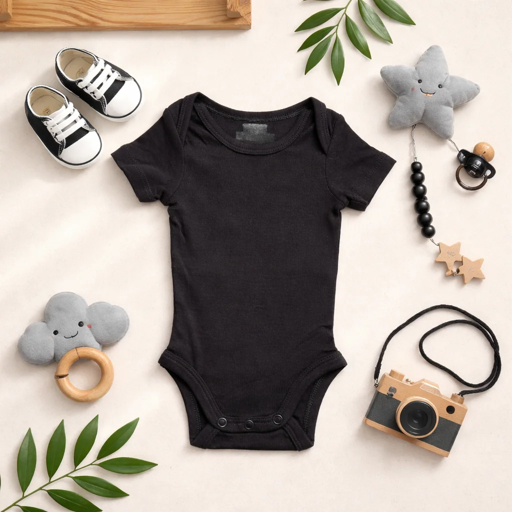 بادی آستین کوتاه وارداتی ساده رنگ مشکی برند H&M