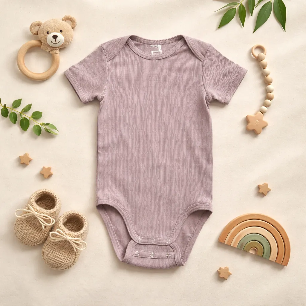 بادی آستین کوتاه وارداتی ساده کبریتی رنگ یاسی برند H&M