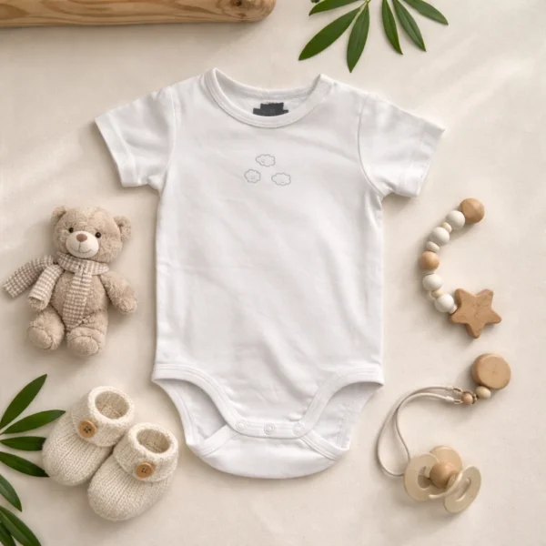 بادی آستین کوتاه وارداتی طرح ابر رنگ سفید برند H&M