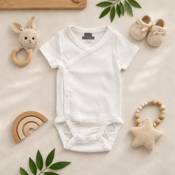 بادی آستین کوتاه وارداتی یقه هفت ساده رنگ سفید برند H&M